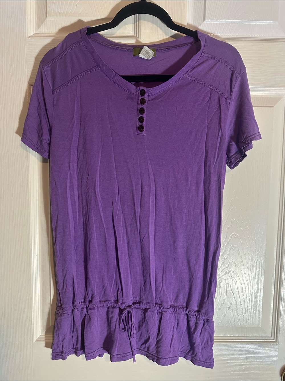 Casual Short-Sleeve Henley Top with Drawstring Waist - Purple
